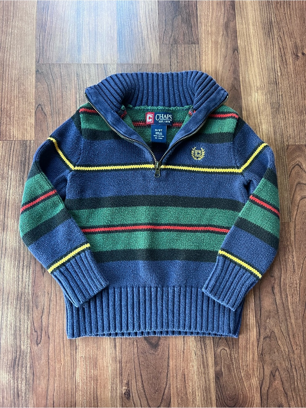 Chaps Boys 3T Striped Quarter Zip Sweater Holiday Christmas